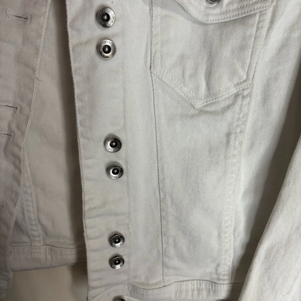 Anne Klein White Jean Jacket Cropped Classic - Picture 5 of 6